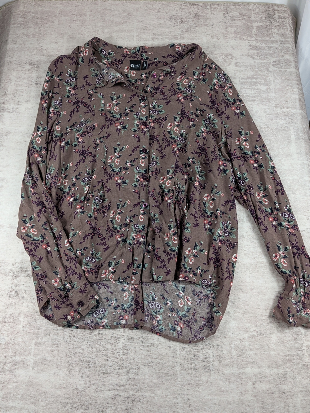 Cruel Denim Women's Purple Floral Long Sleeve Button-Down Blouse Size XXL